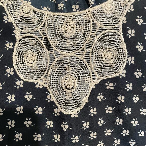 Ulla Johnson Vasia Black Ditsy Floral Lace Plunge Blouse Womens XS Top Shirt - Picture 5 of 8